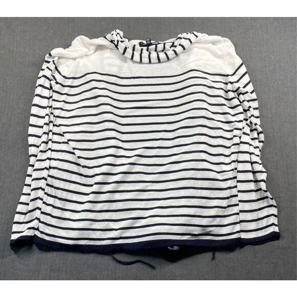 Saks Fifth Avenue Striped Tie Front Cardigan Womens L White Navy Nautical Casual - Picture 8 of 9